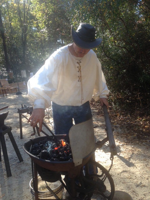 Chuck Averett, Gulf Coast Blacksmith Association working on his authentic 1860's forge